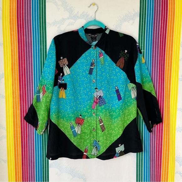 CITRÓN Santa Monica colorful blouse geisha figure pattern small - Picture 1 of 6
